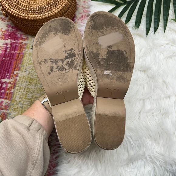 Dolce Vita Neutral White Raffia Chunky Platform Slide Sandal 9.5 Boho Vacation - Picture 8 of 9